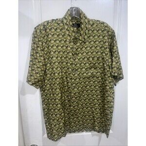 Jim Thompson Shirt Mens S Slim Black Green Elephant Print Button Up 100% Silk